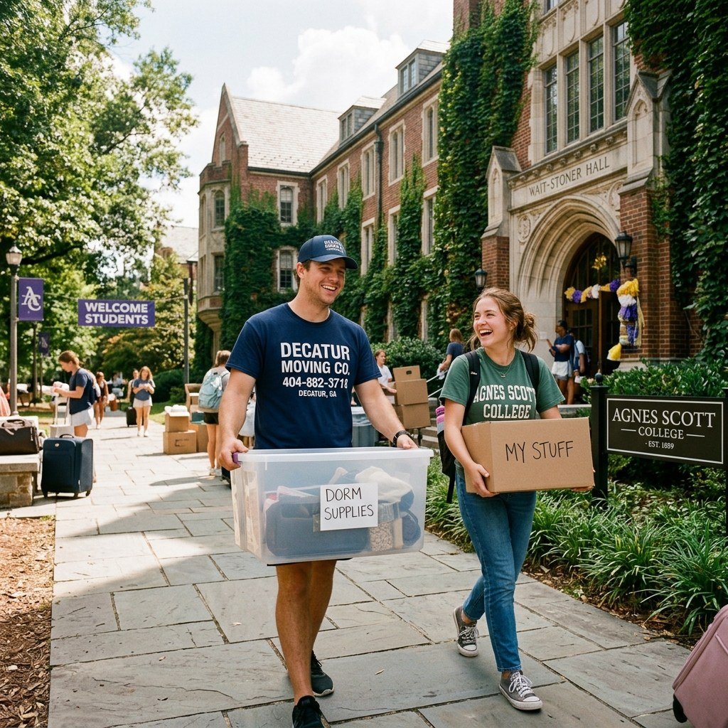 Mover helping a college student with dorm belongings in Decatur