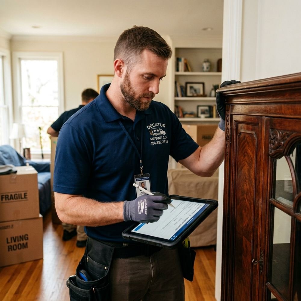 Residential movers packing a home