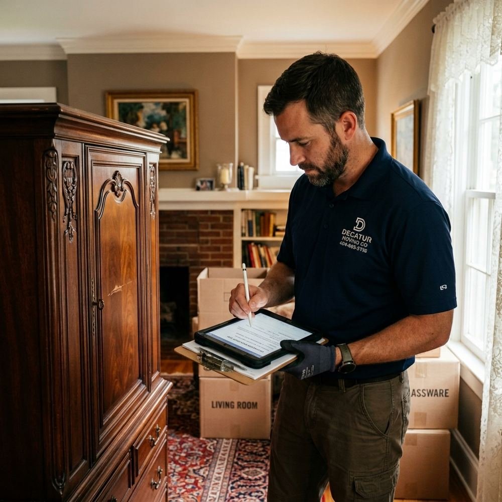 Moving crew preparing items for apartment movers
